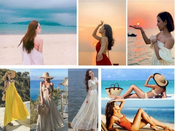 Tổng hợp ảnh các tips chụp ảnh đi biển với trang phục và dáng pose khác nhau.
